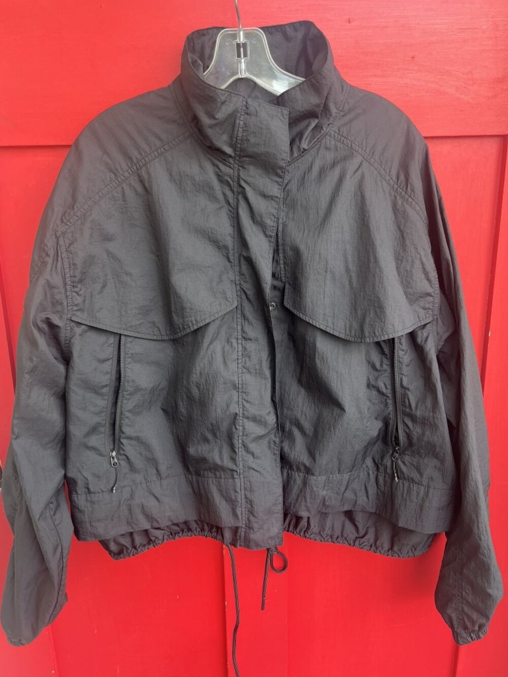 Athleta Black Cropped Lightweight Jacket Windbreaker Drawstring Size Large
